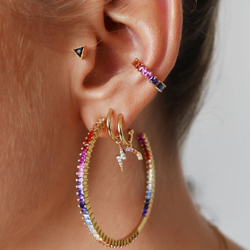 Colorful Diamond Earrings Rainbow Earrings Ear Clips-Jewearrings