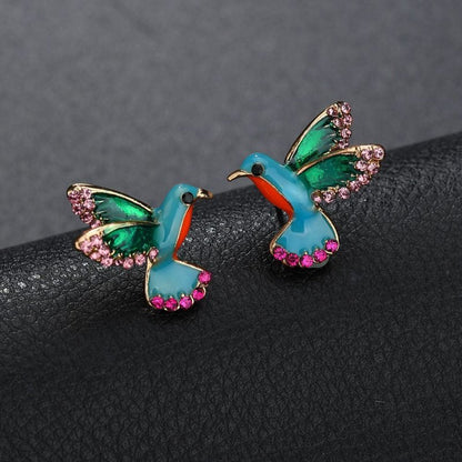 Colorful diamond-studded bird earrings-Jewearrings