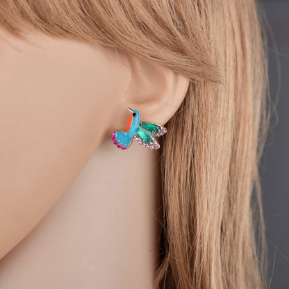 Colorful diamond-studded bird earrings-Jewearrings