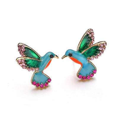 Colorful diamond-studded bird earrings-Jewearrings