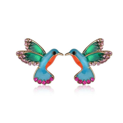 Colorful diamond-studded bird earrings-Jewearrings