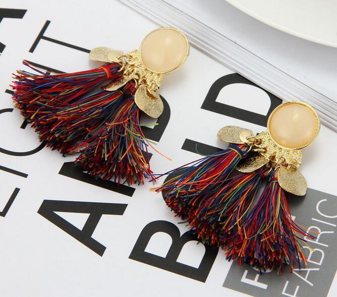 Colorful diamond-studded temperament tassel earrings earrings-Jewearrings