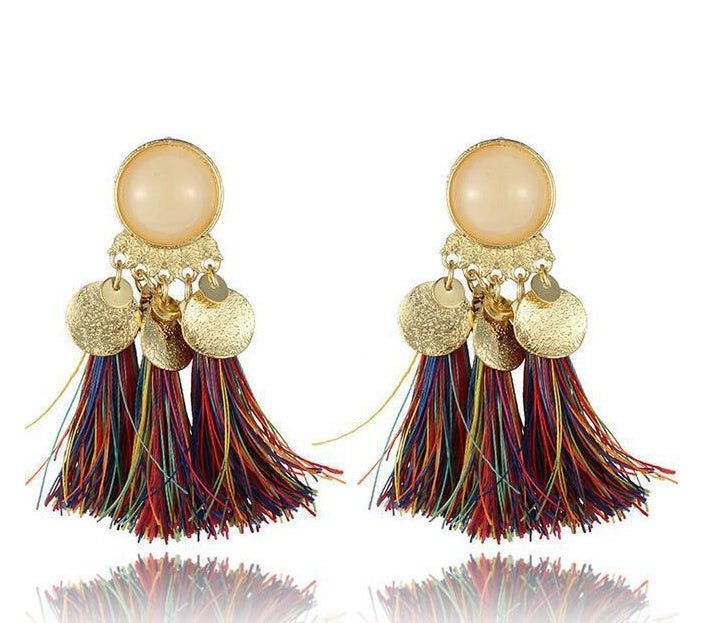 Colorful diamond-studded temperament tassel earrings earrings-Jewearrings