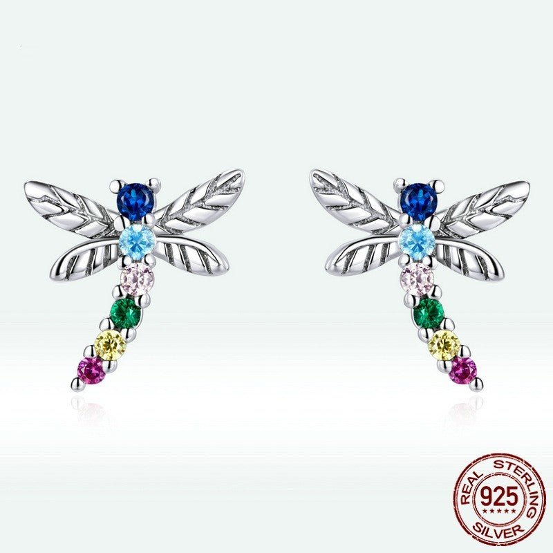 Colorful Dragonfly Insect Stud Earrings Exquisite Small Pastoral-Jewearrings