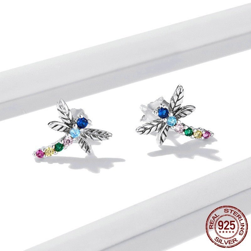 Colorful Dragonfly Insect Stud Earrings Exquisite Small Pastoral-Jewearrings