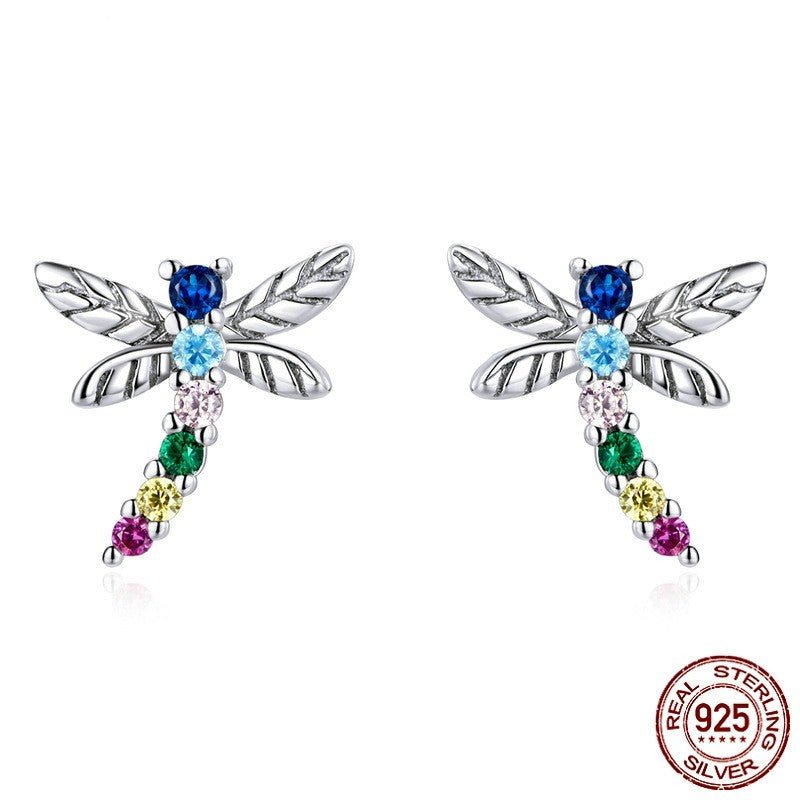 Colorful Dragonfly Insect Stud Earrings Exquisite Small Pastoral-Jewearrings