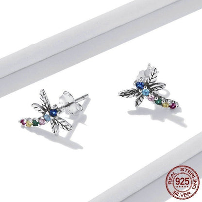 Colorful Dragonfly Insect Stud Earrings Exquisite Small Pastoral-Jewearrings