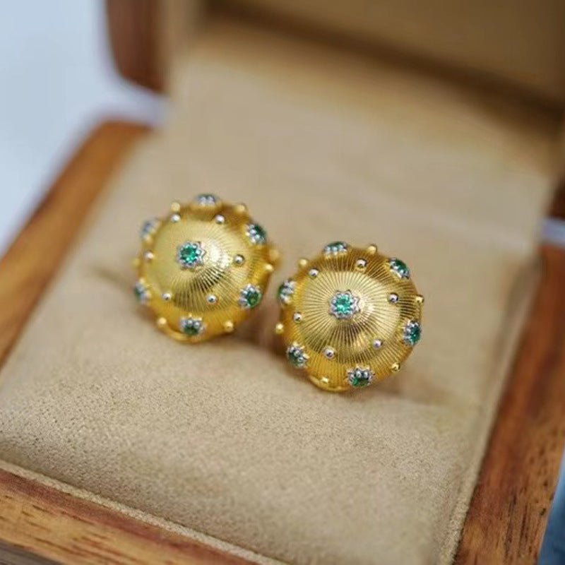 Colorful Electric Gold Textured Carving Gold Temperament Versatile Earrings-Jewearrings