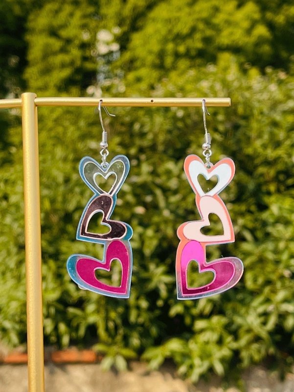 Colorful Love Hollow Acrylic Earrings-Jewearrings