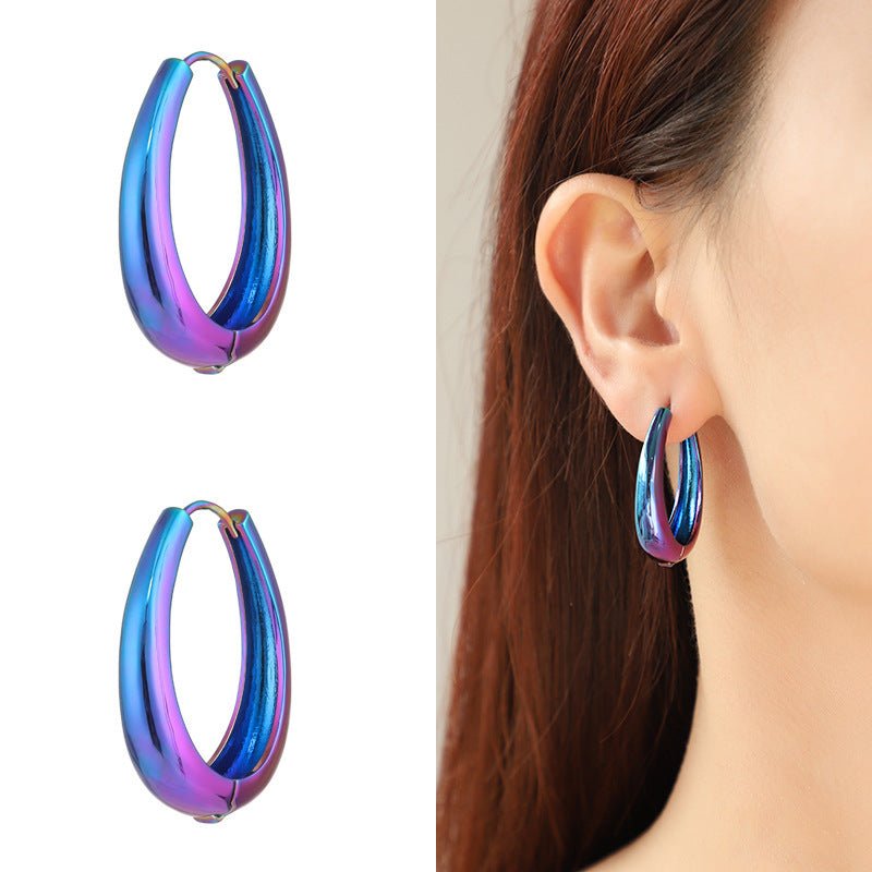 Colorful Metal Holographic Hoop Earrings Female Y2g Personality-Jewearrings