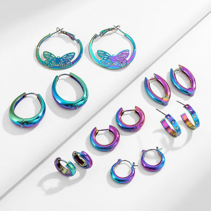 Colorful Metal Holographic Hoop Earrings Female Y2g Personality-Jewearrings