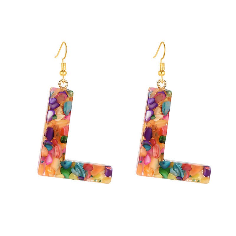 Colorful Resin Colored Shell Letter Earrings-Jewearrings