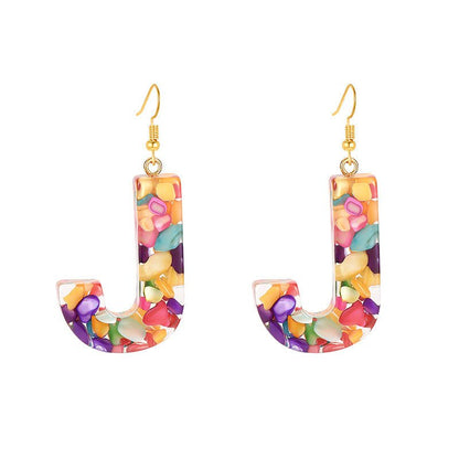 Colorful Resin Colored Shell Letter Earrings-Jewearrings