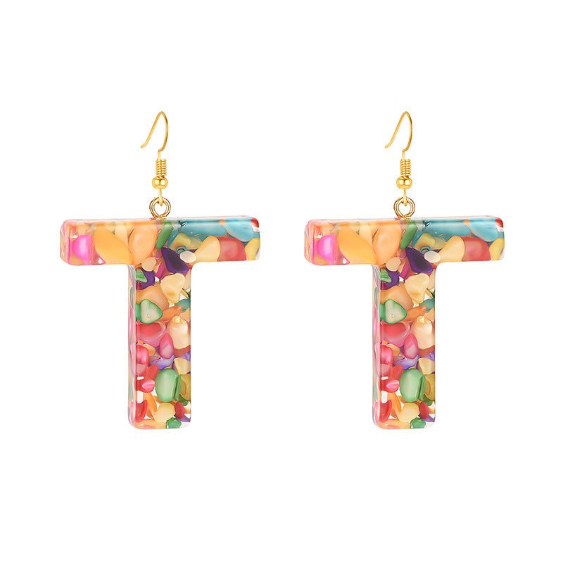 Colorful Resin Colored Shell Letter Earrings-Jewearrings