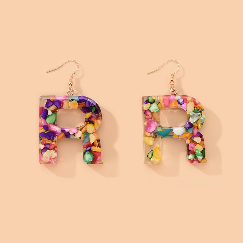 Colorful Resin Colored Shell Letter Earrings-Jewearrings