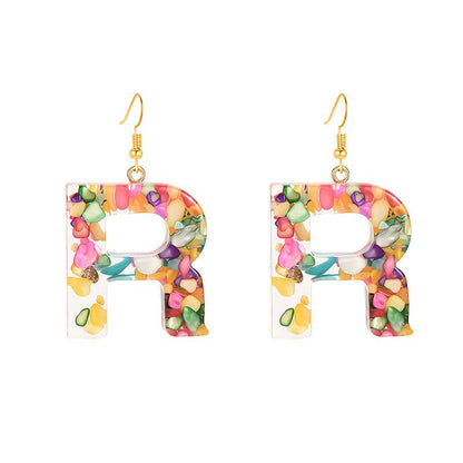 Colorful Resin Colored Shell Letter Earrings-Jewearrings