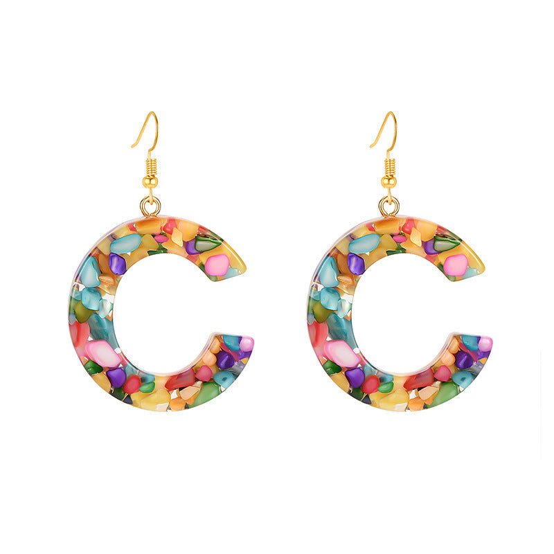 Colorful Resin Colored Shell Letter Earrings-Jewearrings