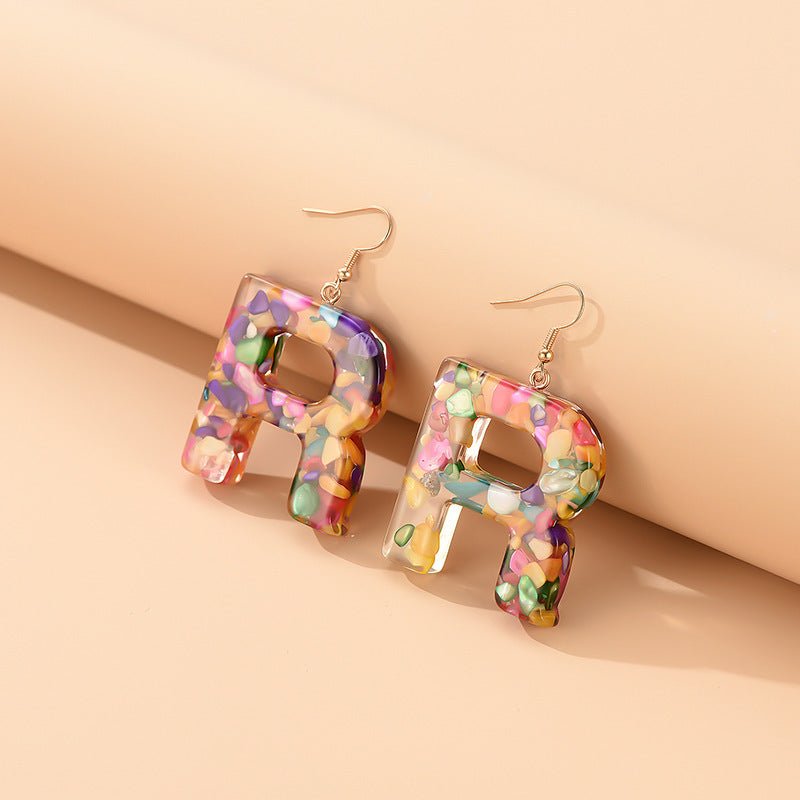 Colorful Resin Colored Shell Letter Earrings-Jewearrings