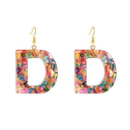 Colorful Resin Colored Shell Letter Earrings-Jewearrings