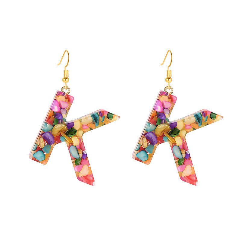 Colorful Resin Colored Shell Letter Earrings-Jewearrings