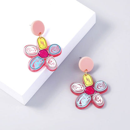 Colorful Sunflower Graffiti Acrylic Flower Earrings Female Accessories-Jewearrings