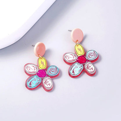 Colorful Sunflower Graffiti Acrylic Flower Earrings Female Accessories-Jewearrings