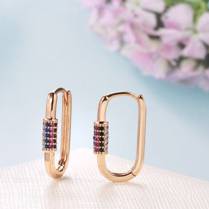 Colorful Zircon Fashion Rose Gold Earrings-Jewearrings