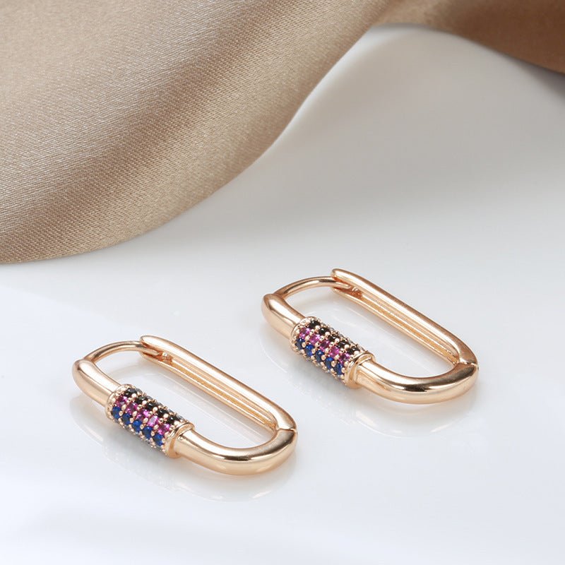 Colorful Zircon Fashion Rose Gold Earrings-Jewearrings