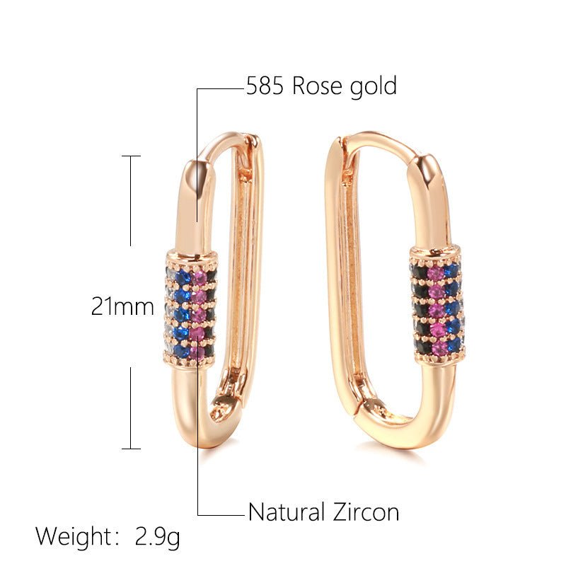 Colorful Zircon Fashion Rose Gold Earrings-Jewearrings