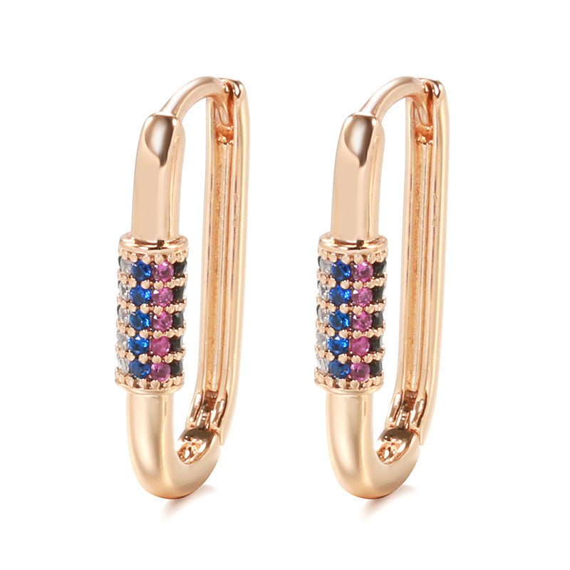 Colorful Zircon Fashion Rose Gold Earrings-Jewearrings