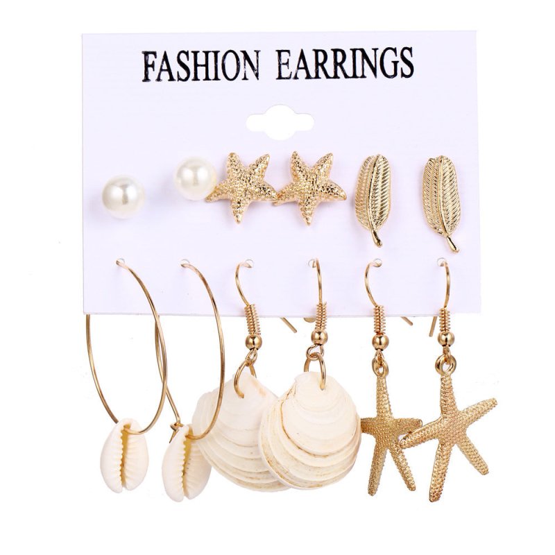 Conch Series Earrings Female Starfish Shell Seaside Beach Style Earrings 6 Pairs Set-Jewearrings