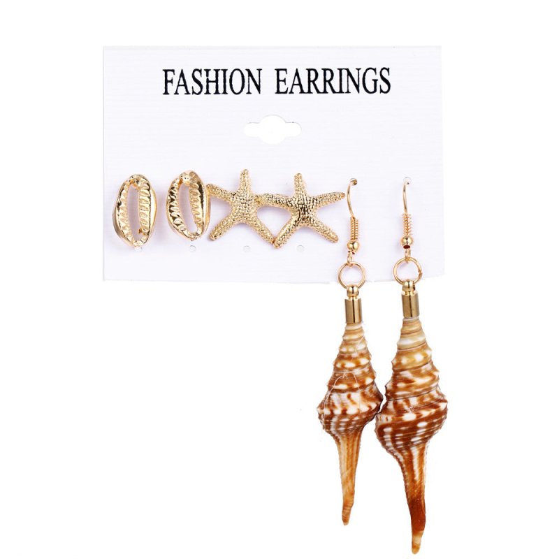 Conch Series Earrings Female Starfish Shell Seaside Beach Style Earrings 6 Pairs Set-Jewearrings