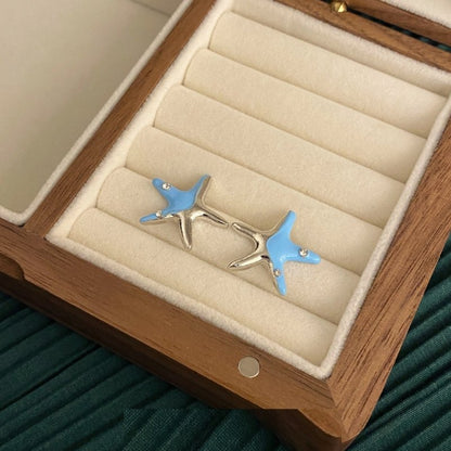 Cool Blue Drip Glazed Starfish Stud Earrings Niche Exquisite-Jewearrings