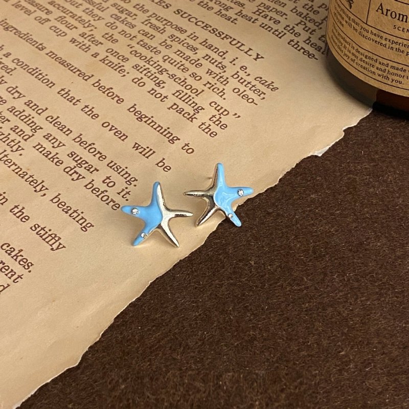 Cool Blue Drip Glazed Starfish Stud Earrings Niche Exquisite-Jewearrings