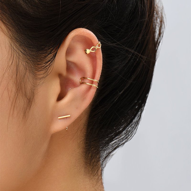 Cool Personality Lady Ear Bone Clip Earrings, Gold Fashion Simple Earring Clip 3-piece Set-Jewearrings