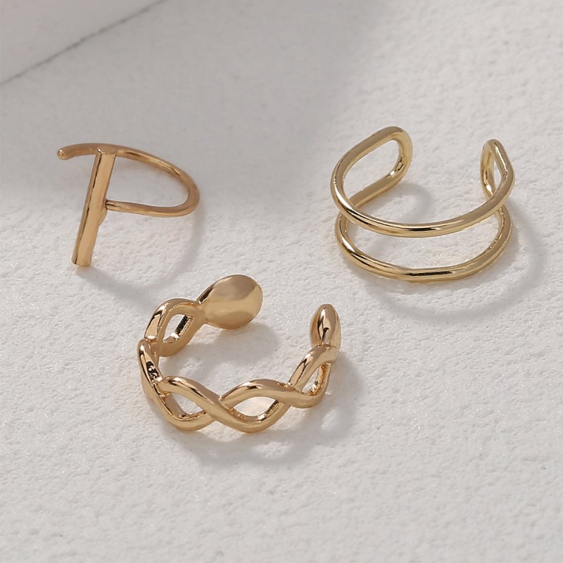 Cool Personality Lady Ear Bone Clip Earrings, Gold Fashion Simple Earring Clip 3-piece Set-Jewearrings