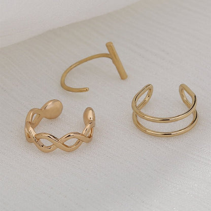 Cool Personality Lady Ear Bone Clip Earrings, Gold Fashion Simple Earring Clip 3-piece Set-Jewearrings