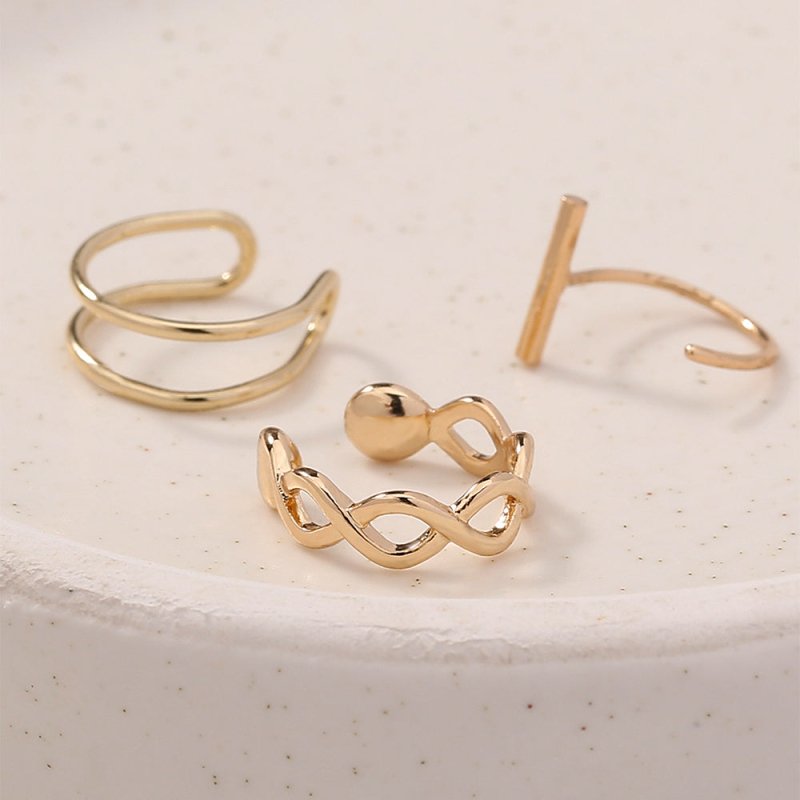 Cool Personality Lady Ear Bone Clip Earrings, Gold Fashion Simple Earring Clip 3-piece Set-Jewearrings