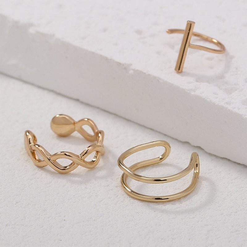 Cool Personality Lady Ear Bone Clip Earrings, Gold Fashion Simple Earring Clip 3-piece Set-Jewearrings