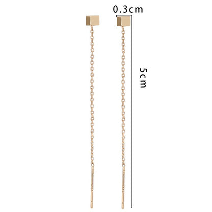 Cool Wind Gold Small Box Tassel Ear Line, Small Simple Daily Wear Earrings Female-Jewearrings