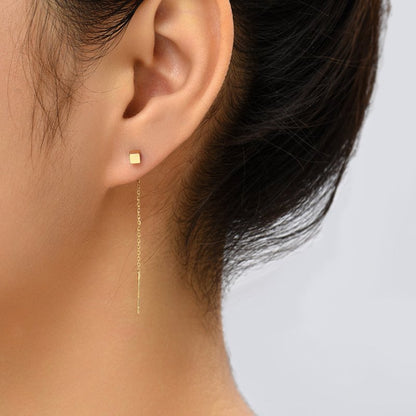 Cool Wind Gold Small Box Tassel Ear Line, Small Simple Daily Wear Earrings Female-Jewearrings