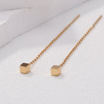 Cool Wind Gold Small Box Tassel Ear Line, Small Simple Daily Wear Earrings Female-Jewearrings