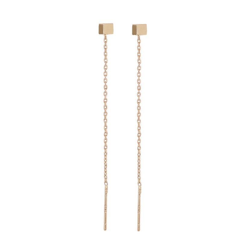 Cool Wind Gold Small Box Tassel Ear Line, Small Simple Daily Wear Earrings Female-Jewearrings