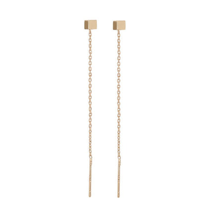 Cool Wind Gold Small Box Tassel Ear Line, Small Simple Daily Wear Earrings Female-Jewearrings