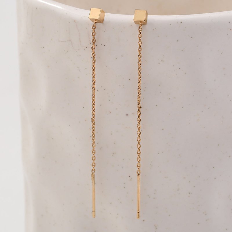 Cool Wind Gold Small Box Tassel Ear Line, Small Simple Daily Wear Earrings Female-Jewearrings