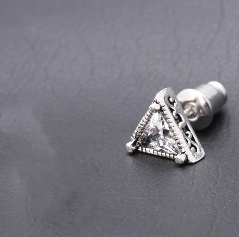 Cooperized Silver Stud Earrings Men's Triangle Diamond-Jewearrings