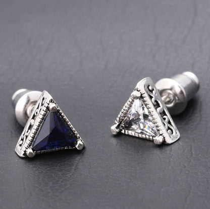 Cooperized Silver Stud Earrings Men's Triangle Diamond-Jewearrings