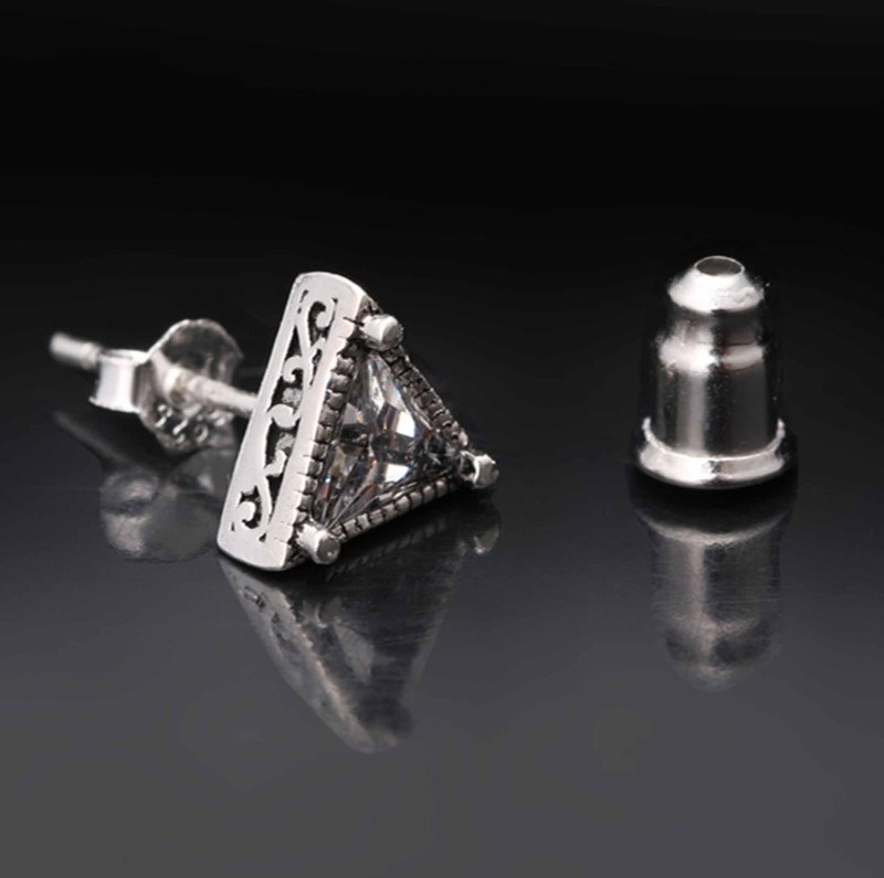 Cooperized Silver Stud Earrings Men's Triangle Diamond-Jewearrings