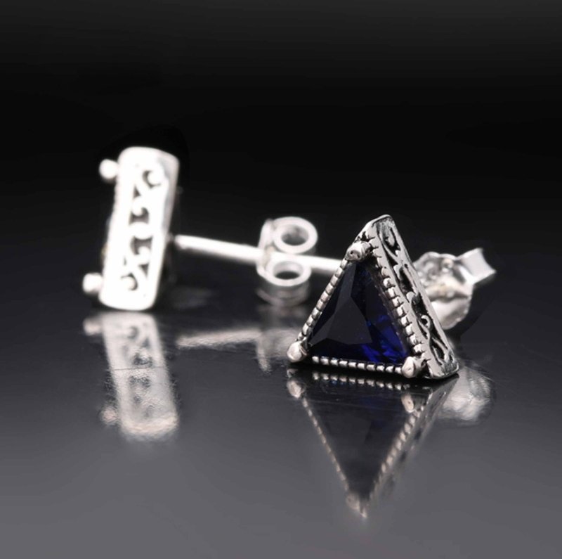 Cooperized Silver Stud Earrings Men's Triangle Diamond-Jewearrings