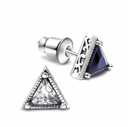 Cooperized Silver Stud Earrings Men's Triangle Diamond-Jewearrings